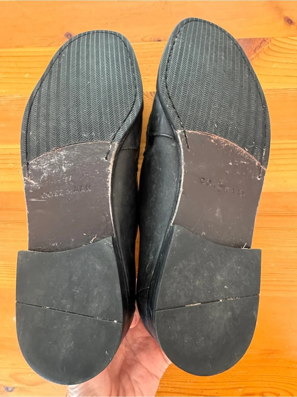 Cole Haan Black Leather Slip-On Loafers with Gold Bit